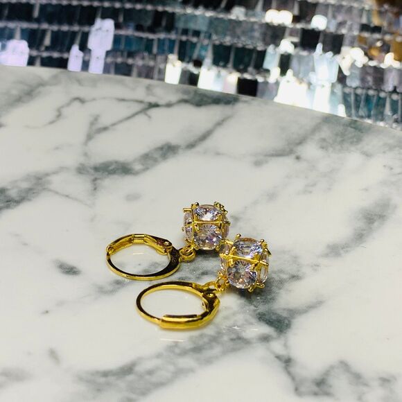 GOLD PLATED Sparkling Ball CZ Dangle Drop Earrings Women Fashion Jewelry - Picture 2 of 7